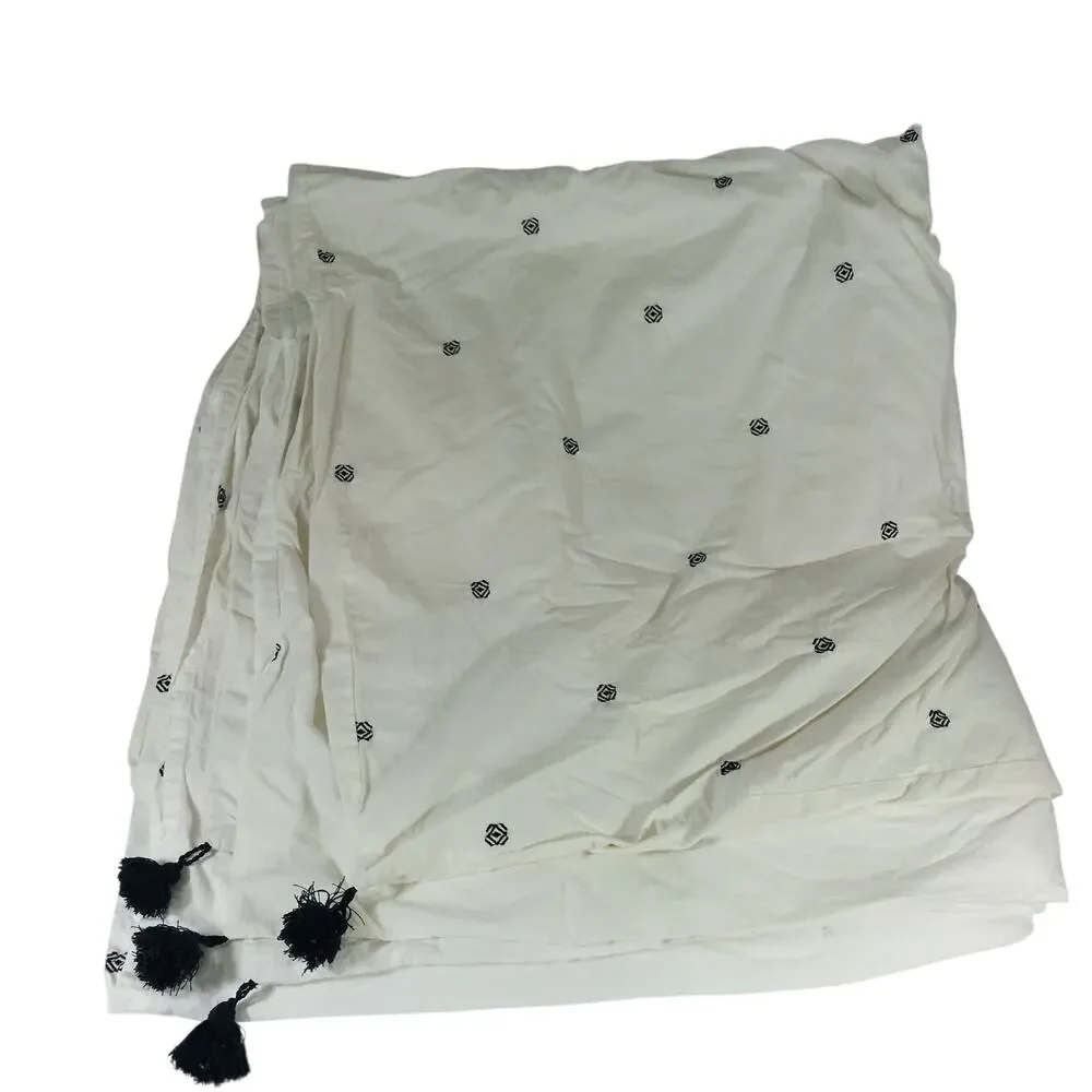 LUXE CREAM & BLACK EMBROIDERED & TASSLED ELEGANT DUVET COVER, 100% COTTON! SZ KG
